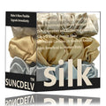 Suncdelv Silk,100% Silk Scrunchies for Hair,22 Momme Hair Ties for Anti-Crease & Breakage,Natural Women Hair Accessories，Fashion Hairbands 3PCS（Grey, gold, khaki））)
