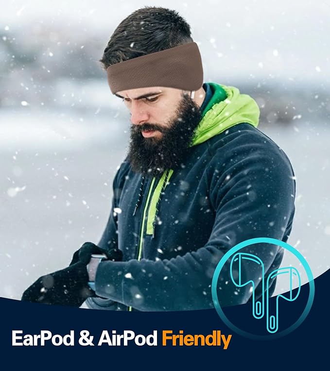 Winter Ear Warmer Headband for Men Women Double-Layer Knit Ear Muffs Cover with Fuzzy Lining for Running and Cycling (Beige, One Size)