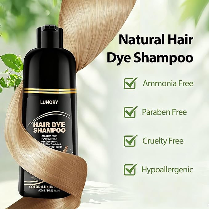 Light Blonde Hair Dye Shampoo for Gray Coverage - 3 IN 1 Hair Color Shampoo with Argan Oil & Ginseng, Ammonia & Paraben Free, Long Lasting Semi-Permanent Natural Color for Women & Men (500ml)