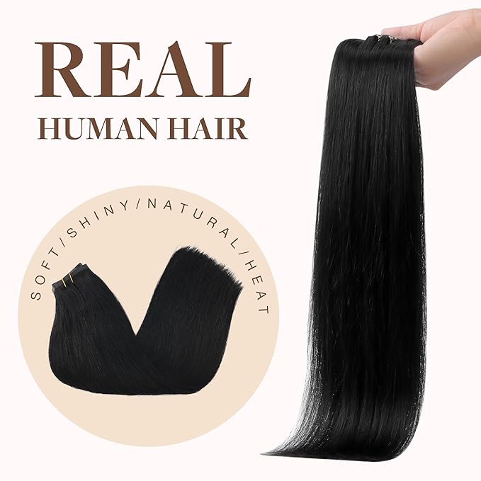 GOO GOO Clip in Hair Extensions Real Human Hair, Remy Human Hair Extensions Clip ins for Women, Natural Human Hair, 22inch 160g 7Pcs, #1 Jet Black