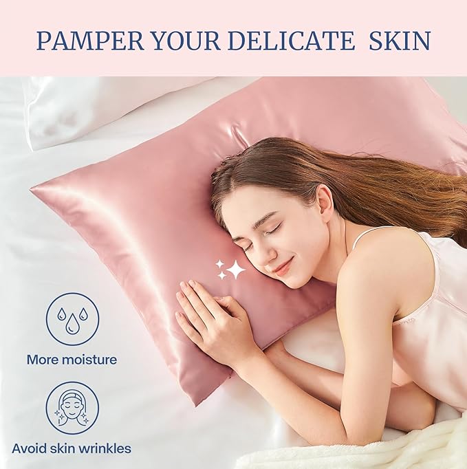 BEDELITE Satin Pillowcase for Hair and Skin, Super Soft and Cooling Similar to Silk Pillow Cases 2 Pack with Envelope Closure, Gift for Women Men(20"x30" Queen Size, Rose Pink)
