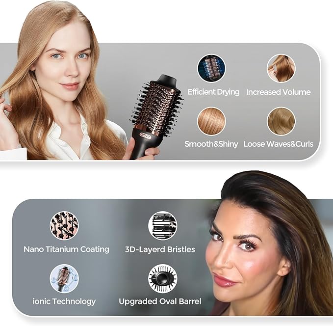 TYMO Hair Dryer Brush Blow Dryer Brush in One, 4 in 1 Ionic Hairdryer and Styler Volumizer with Oval Titanium Barrel, Hot Air Straightener for Smooth Frizz-Free Blowout, Gold