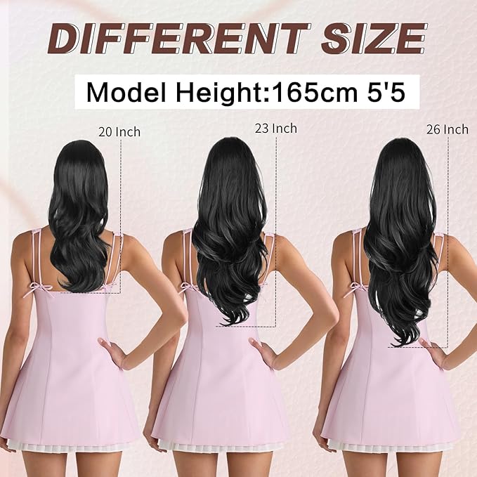 Ponytail Extension, Drawstring Ponytail Extension for Women 20 Inch Long Wavy Brown Pony Tails Hair Extensions Synthetic Clip in Ponytail Hairpiece for Women