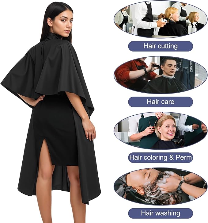 5 Pcs Black Hair Salon Capes,55 X 47 Inches Professional Waterproof Salon Barber Cape with Adjustable Snaps,Hairdressing Styling Nylon Hair Cutting Cape for Haircutting Dyeing Styling