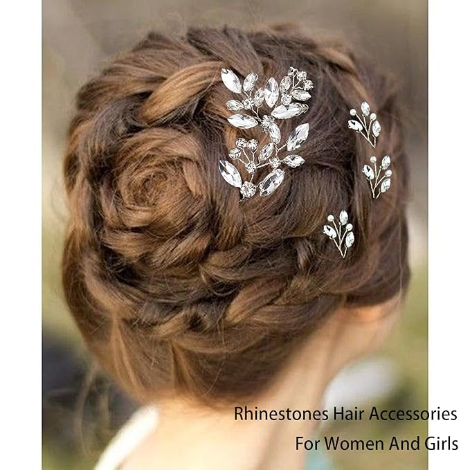 5 Pieces Bride Hair Pins Rhinestone Bridal Hair Piece for Women Crystal Hair Accessories for Bride Bridesmaids Flower Girls(Silver)
