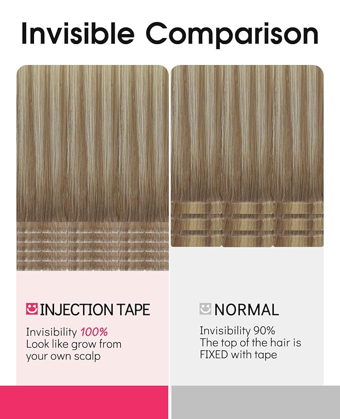 Youngsmile Injection Tape in Hair Extensions Human Hair #8T60 Ash Brown to Platinum Blonde 20pcs 45g 20 Inch Balayage Injected Seamless Tape in Hair Extensions Straight Remy Human Hair (#8T60,20'')