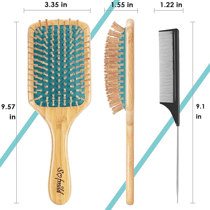 Sofmild Hair Brush-Natural Wooden Bamboo Brush Detangle Paddle Hairbrush for Women Men and Kids Massage Scalp Increase Hair Growth