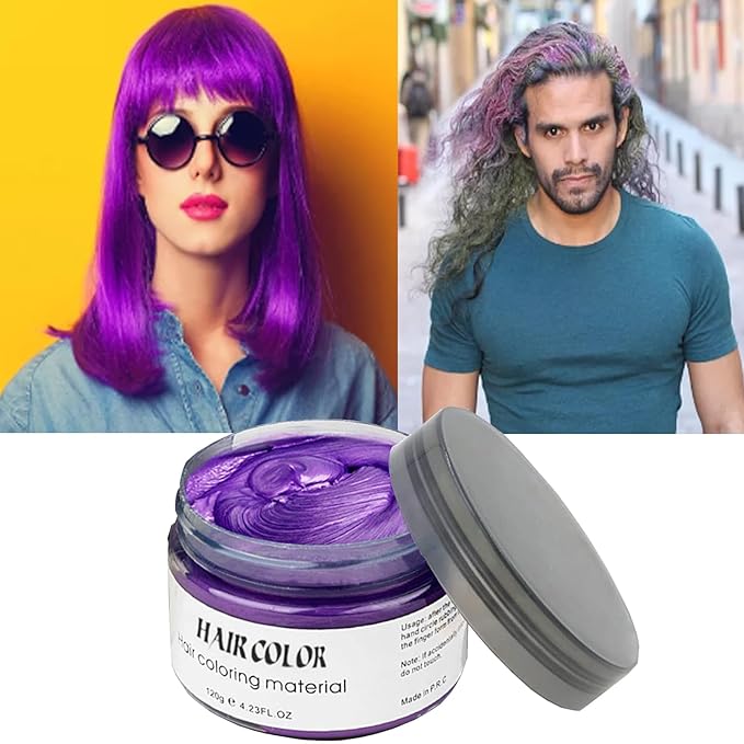 Temporary Hair Color Wax Dye,Hair Color Spray, Natural Hair Coloring Wax Material Disposable Hair Styling Clays Ash for Cosplay,Party,Masquerade, Halloween.etc (Purple, 1 Pack)