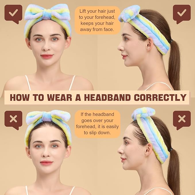 Teenitor Spa Headbands - 9Pcs Cute Bow Headbands for Women, Skincare and Makeup, Washing Face