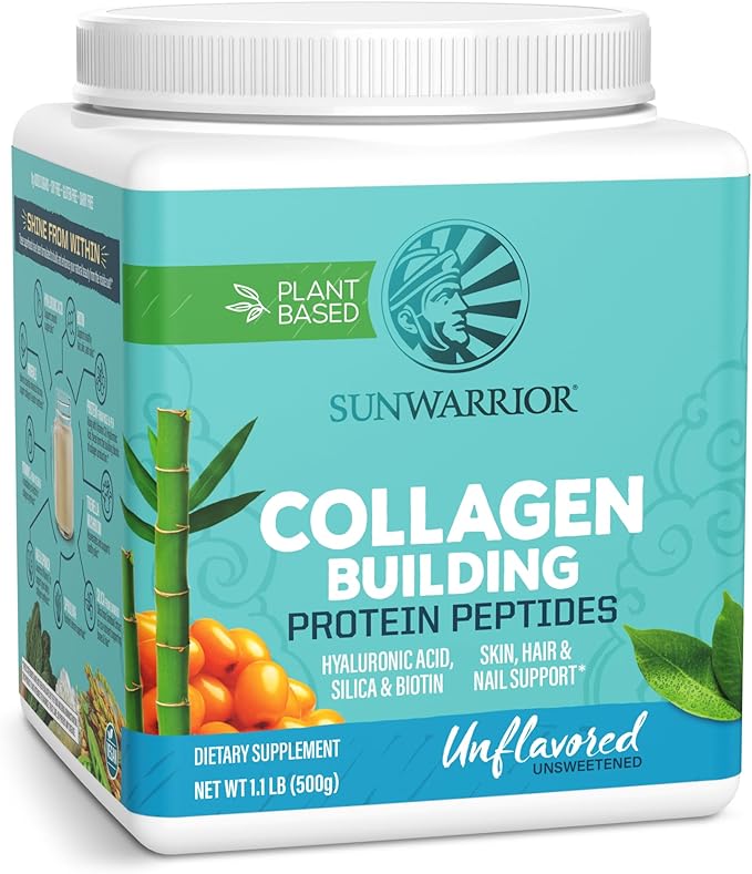Vegan Collagen Building Powder Protein Peptide with Biotin Vitamin C Hyaluronic Acid Collagen Protein Powder for Hair Skin Nail Dairy Free Gluten Free | Unflavored by Sunwarrior