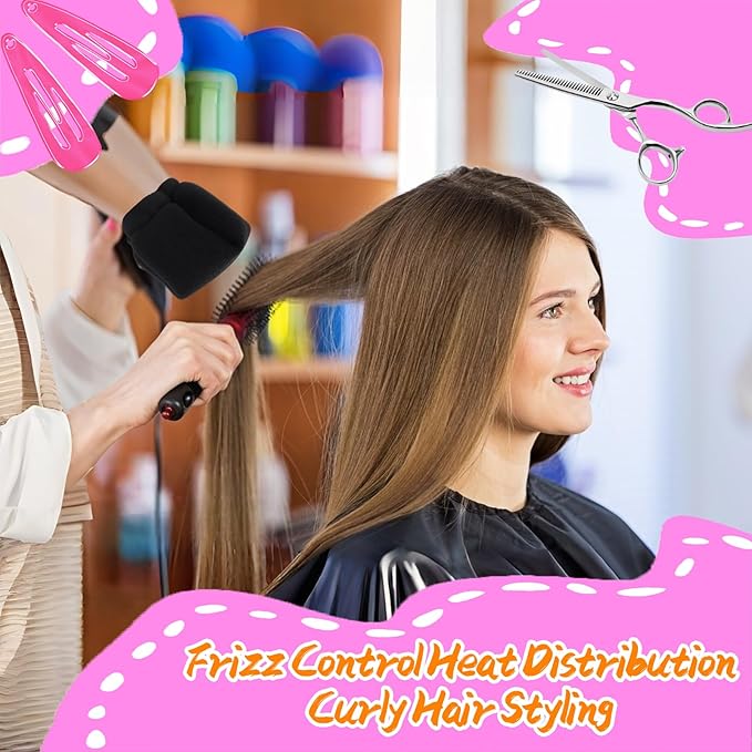2 Pcs Sock Diffuser for Hair Dryer, 5.12 x 3.15" Universal Heat-Resistant Sponge Attachment for Curly Hair, Lightweight & Reusable Travel-Friendly Blow Dryer Diffuser Cap for Frizz Control (Black)