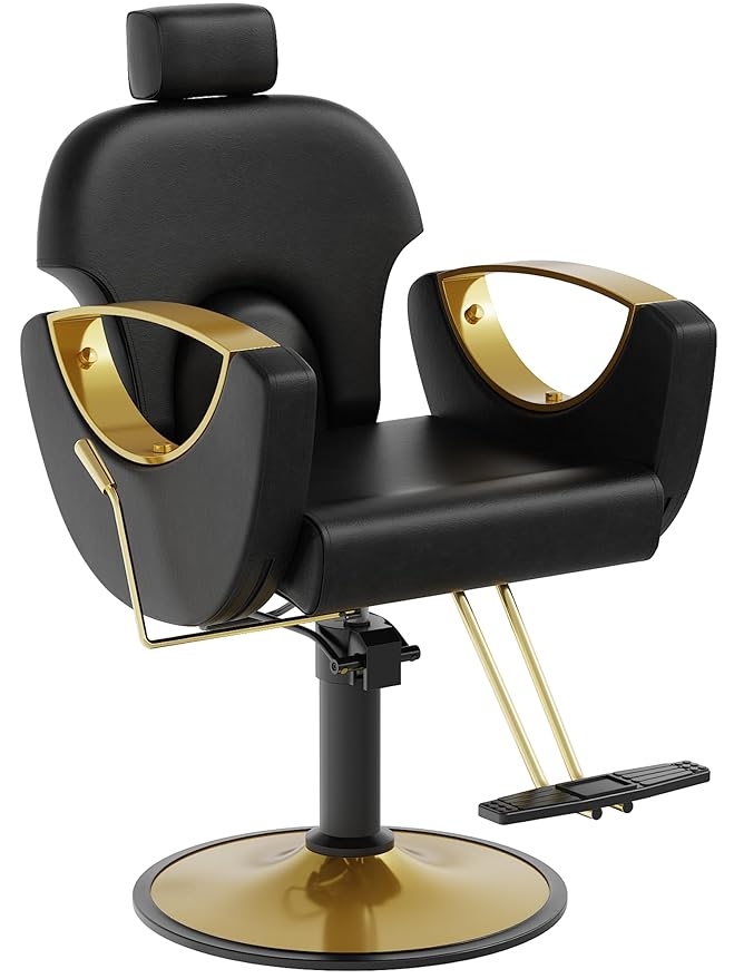 Barber Salon Chair for Hair Stylist, Height Adjustable Hydraulic Hair Reclining Salon Chairs, 360 Degrees Rotation, Multi-Function Shampoo Chair for Barbershop (Modern Black)