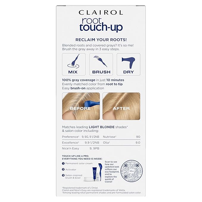 Clairol Root Touch-Up by Nice'n Easy Permanent Hair Dye, 9 Light Blonde Hair Color, Pack of 2