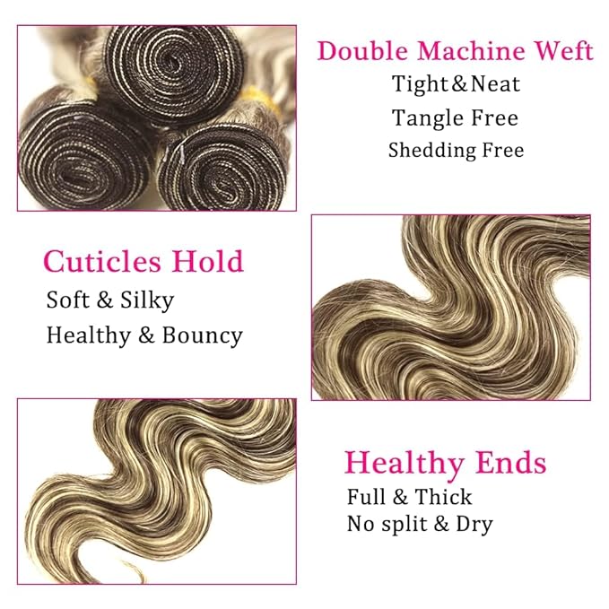 28 30 32 Inch P4/613 Human Hair Bundles Blonde Body Wave Bundles Niegmeag Hair 2 Tone Brown Mixed With Blonde Bundle Peruvian 8A Virgin Hair Extensions 100g/Pc