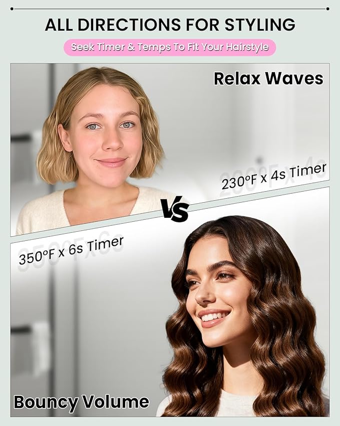 1 1/4 Inch Hair Waver Crimper,Cimper Hair Tool Hair Crimper for Women Beach Wave,Deep Wave Curling Iron with 2 Ceramic Barrel,Pink