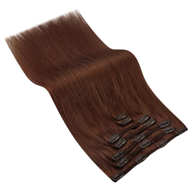 Ve Sunny Clip in Hair Extensions Real Human Hair, Clip on Extensions Human Hair, Short Straight Hair Extensions Clip ins Auburn for Party Add Volume Bold Color, 5pcs 80g 12inch