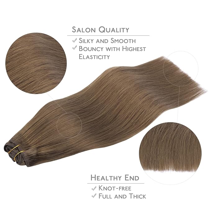 WENNALIFE Clip in Hair Extensions Real Human Hair, 24 Inch 120g 7pcs Human Hair Extensions Clip In Human Hair, Light Ash Brown Hair Extensions Clip In Real Hair Coloured Remy Human Hair Extensions