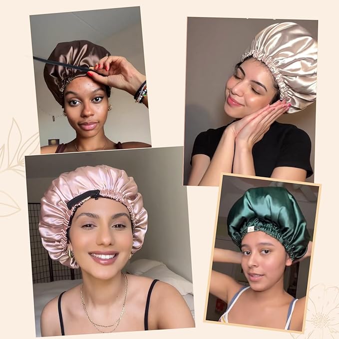 YANIBEST Adjustable Satin Bonnet Double Layer Hair Bonnet for Sleeping Bonnets for Women Hats Curly Natural Hair, Champagne