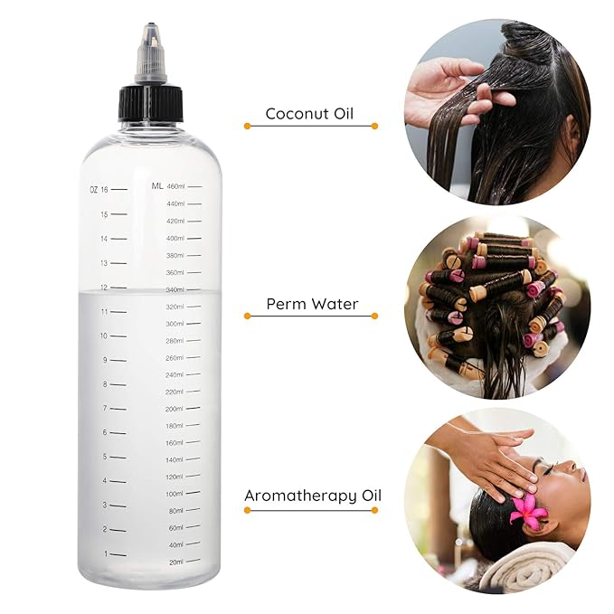 Segbeauty 16.9oz Hair Dye Bottles, Measured Twist-On Top Tip Cap Hair Color Squeeze Bottle with Ratio Graduated Scale, 2pcs 500ml Refillable Empty Hair Color Applicator Bottle Dyeing Tool Transparent