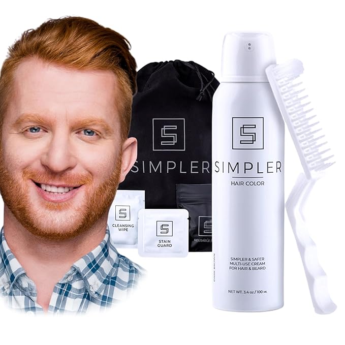 Simpler Hair Color for Men Kit for Full Gray Coverage - Ginger Men’s Hair Dye - Easy Hair or Beard Dye for 100% Gray Coverage - Ammonia Free Hair Color, Beard Coloring for Men