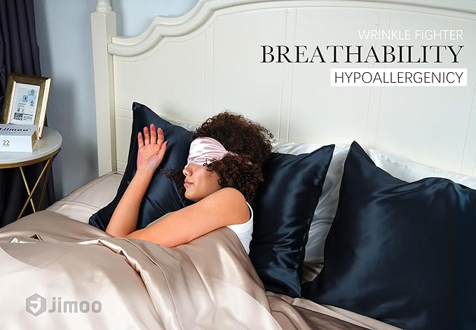 100% Mulberry Silk Pillowcase for Hair and Skin, 22 Momme Pure Natural Silk Pillow Case Both Sided with Zipper, Pillow Cover for Women Mom Men (Navy Blue, Queen 20''×30'', 1 Pack)