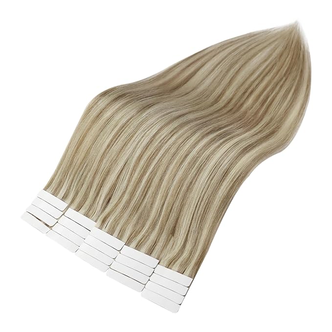 Full Shine Invisible Tape in Hair Extensions Color 16/22 Golden Blonde And Medium Blonde Remy Tape in Extensions Human Hair 20Inch Seamless Hair Extensions Real Human Hair 50G 20Pcs Natural Straight