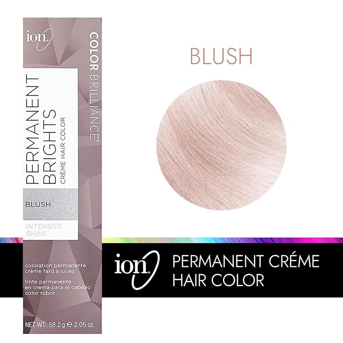 Ion Permanent Brights Creme Hair Color Blush, Vegan, Cruelty Free, PPD Free, 100% Gray Coverage, Long Lasting, Fade Resistant Color, 2.05 oz