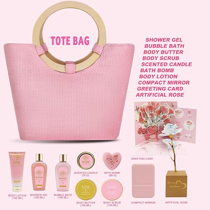 Spa Luxetique Gift Baskets for Women, Mothers Day Gifts for Mom, 11pcs Rose Sets, Relaxing Bath Sets for Women, Christmas Gifts for Her