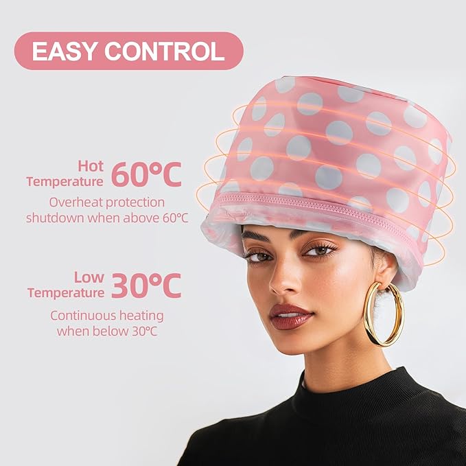 Electric Hair Steamer Cap, Hair Care Hat Heating Cap with 2 Mode Temperature Control, Removable & Washable for Hair Spa Home Thermal - Pink & White