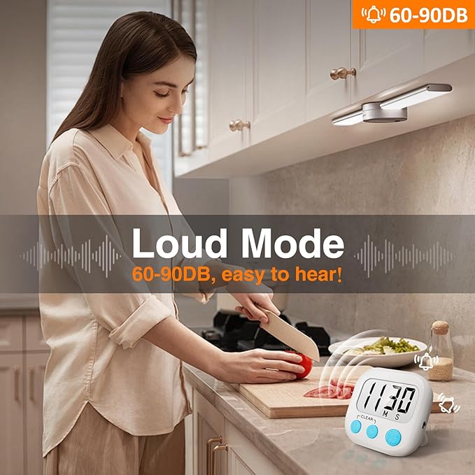 6 Pack Digital Kitchen Timers for Cooking Magnetic Timer for Cooking Loud Alarm White