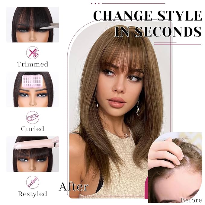 VERNA Real Human Hair Topper, 10 Inch 100％ Human Hair Toppers for Women with Thinning Hair, Large area Coverage Light Brown Hairpiece Wiglet for Daily Wear(8 * 11)