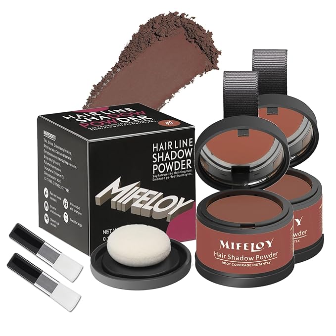2 Pack Root Touch Up Shadow Powder, Gray Hair Cover Up, Women Color Root Coverage Powder for Thinning Grey Hairline, Men Instantly Concealer Hair Loss Beard Line Eyebrow, Auburn