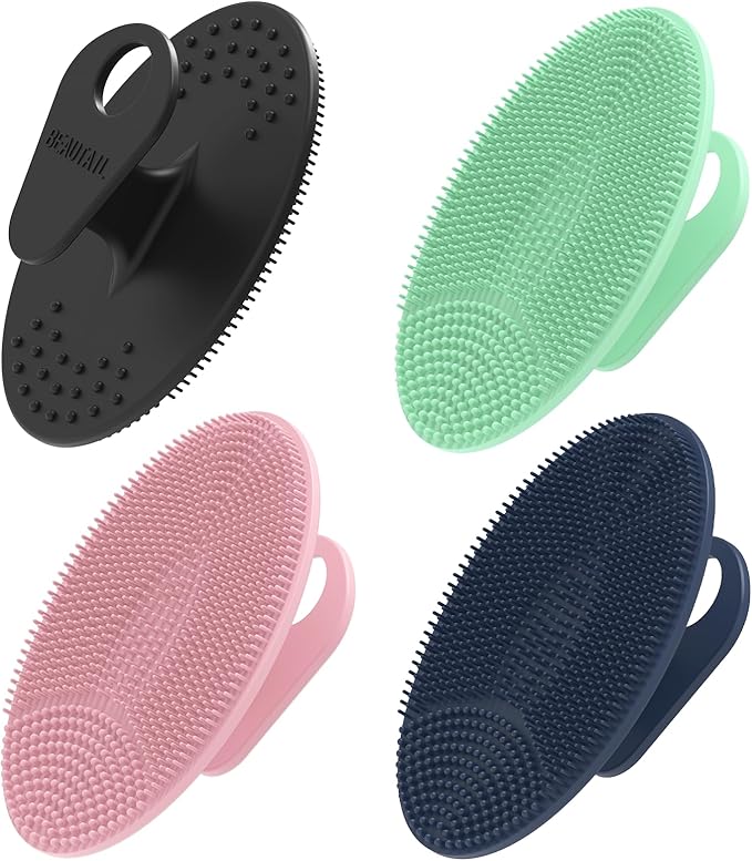 Face Scrubber 4 Pack, BEAUTAIL Silicone Manual Facial Cleansing Brush for Men Women, Gentle Face Scrubber Exfoliator, Skin Care Exfoliating Face Brush, Black+Green+Pink+Darkblue