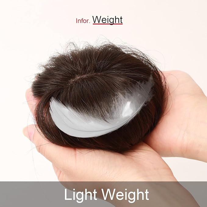 100% Human Hair Topper Machine Hand Made Hair Pieces Clip in Hair Wiglets for Women Thinning Hair,Hair Loss BAZF710 (BR Brown × Hair Length:7.8"(20cm), Base Dimension:2.8"×3.9"(7cm×10cm))