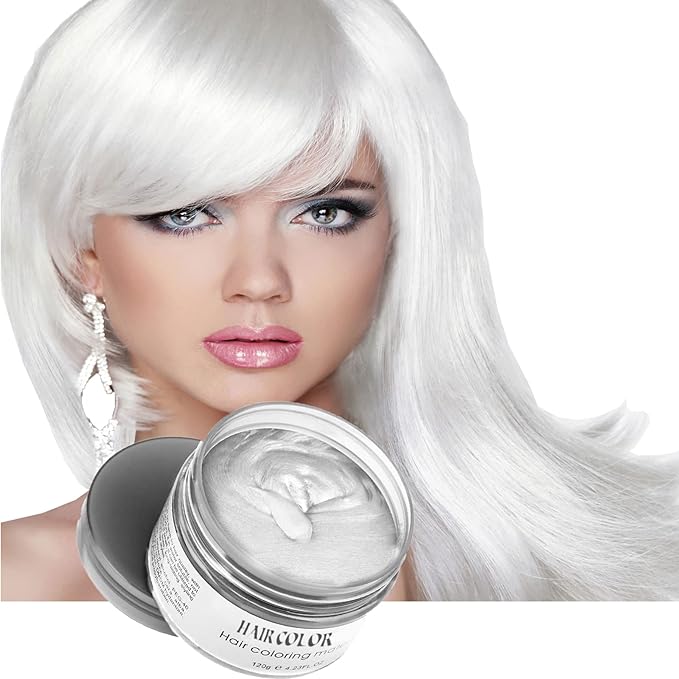 Christmas White Hair Color Wax 4.23 Ounces, Hair Spray Color, Natural Hair Wax Color, Washable Kids Women Temporary Hair Color Dye Clays for Beard, DIY, Parties, Cosplay, Role Playing,Halloween(White)