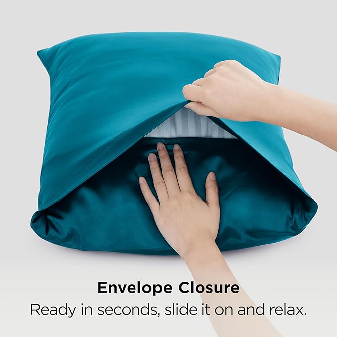 Bedsure King Size Satin Pillowcase Set of 2 - Teal Silky Pillow Cases for Hair and Skin with Envelope Closure, Similar to Silk Pillow Cases, Gifts for Women Men, 20x36 Inches, 2pcs