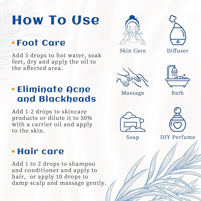 HIQILI 1 Fl Oz Tea Tree Oil, Nail Growth, Hair Restoration, Can be Added to Shampoo, Body wash, Foot Soak Use - 30ML
