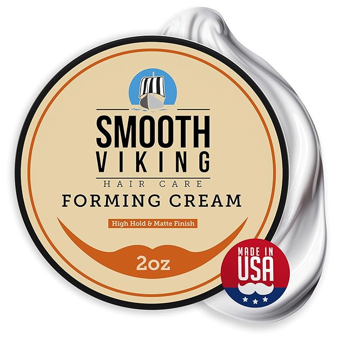 Smooth Viking Forming Cream - High Hold Styling Cream for Matte Finish, Men's Hair Products, Hair Paste for Short, Curly and Long Hair, Made in USA, 2oz