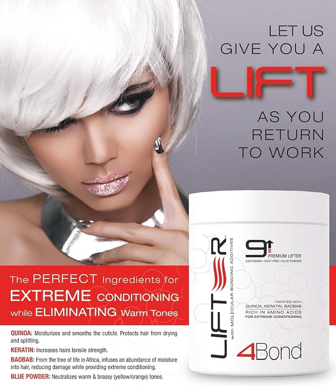 4BOND Premium Hair Bleach Powder Lightener | Blue Based Lightener | Up To 9 Levels Of Lift | Infused with Amino Acids, and Quinoa, Keratin and Baobab Proteins For Repairative Conditioning 16 Fl Oz