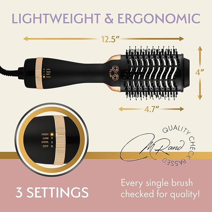 Professional Blowout Hair Dryer Brush, Black Gold Dryer and Volumizer, Hot Air Brush for Women, 75MM Oval Shape (Black Gold)