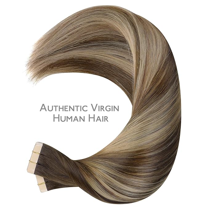 Wennalife Tape in Hair Extensions Human Hair, 40pcs 100g 20 inch Balayage Chocolate Brown to Honey Blonde Hair Extensions Real Human Hair Straight Tape in Extensions Reusable Real Hair Extensions