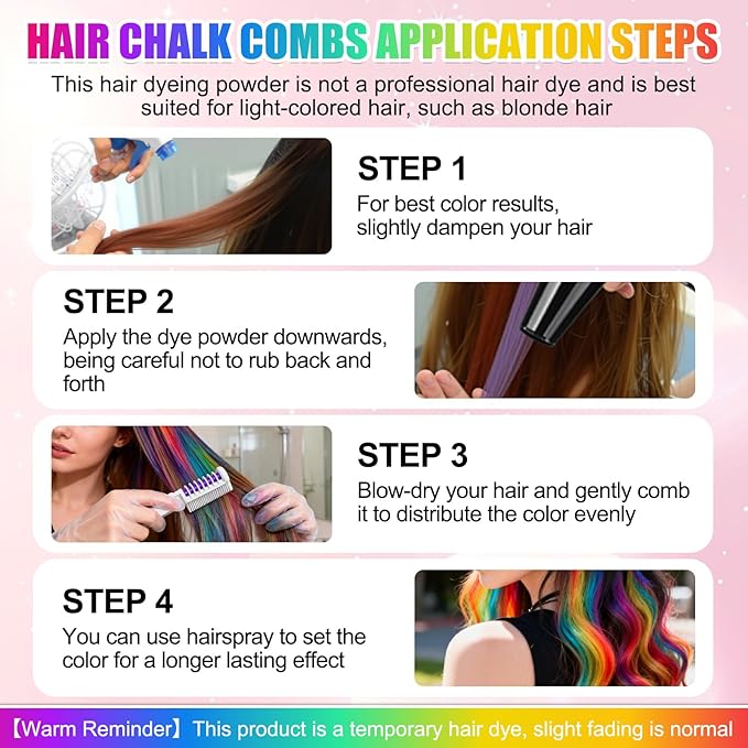 8 Color Hair Chalk for Girls ， Hair Chalk Comb Kids Temporary Hair Color Dye - Teen Girl Gift Hair Stuff Accessories Makeup Kit Christmas Gifts Toys for Girls