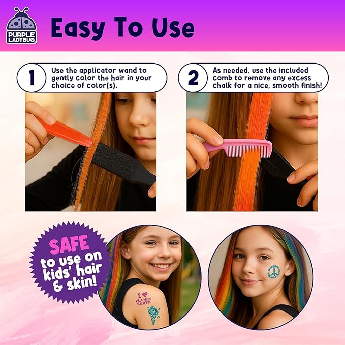 Hair Chalk for Girls Washable Hair Dye - Easter Basket Essential for Kids 8-10 6-8, Valentines Gift for Girls 6 7 8 9 10 11 12 Years Old, Temporary Hair Color for Kids Tweens Teens Birthday Party Gift