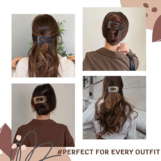 8 Pack Dark Neutral Flat Hair Clips for Women – Large Matte No-Slip Rectangle Claw Clips Thick & Thin Hair in Deep Brown, Navy, and Grey, Strong Hold Square Hair Accessories