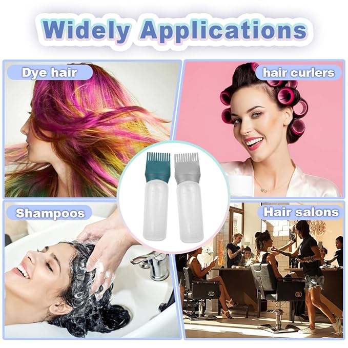 4 Pack Root Comb Applicator Bottle, Hair Oil Comb Applicator for Hair Dye, Shampoos, Salons (Grey+Green)
