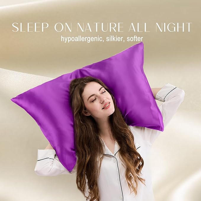 ZIMASILK 100% Pure Mulberry Silk Pillowcase for Hair and Skin Health,Soft and Smooth,Both Sides Premium Grade 6A Silk,600 Thread Count,with Hidden Zipper,1pc(Standard 20''x26'',Violet)