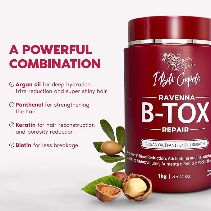 I Belli Capelli Ravenna Repair Hair B-tox -Cirugia Capilar para el Cabello, Formaldehyde-Free- B-tox Capilar Para El Cabello, Long Lasting Anti-Frizz,B-tox Hair Treatment, Pack of 2 (35.2 oz/1kg)