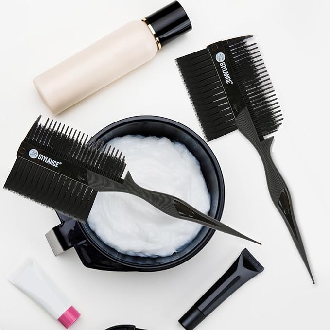 Professional 3 Pieces Hair Dye Brush Comb Set – Dual-Sided Hair Coloring Applicator for Salon Stylists – Tint Brush & Comb for Balayage, Highlights, and Root Touch-Up (Black)
