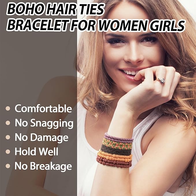 Hair Tie Bracelet, 10Pcs Boho Hair Ties For Girls and Women, Elastic Hair Ties, Hair Bands For Ponytails, Ponytail Holder For Daily Life, Sport, Cooking, Working