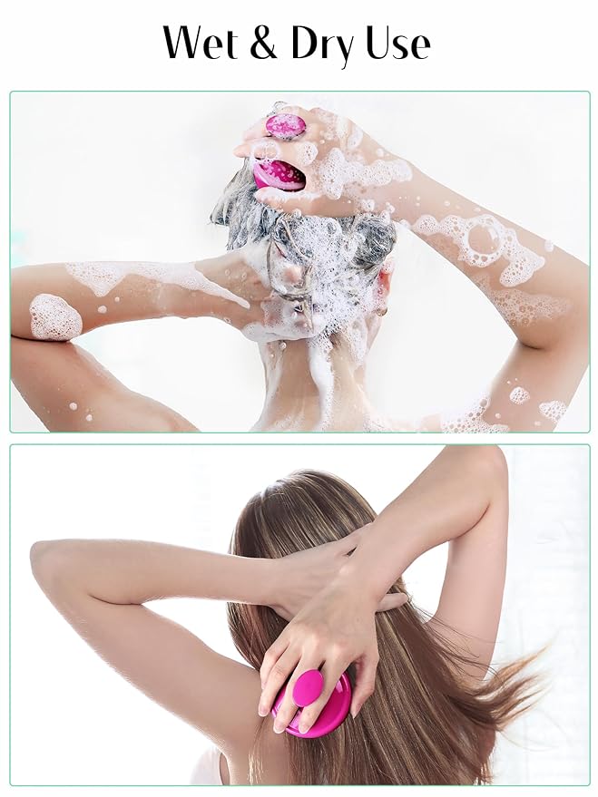 HEETA Scalp Massager Hair Growth, Soft Silicone Scalp Scrubber Shampoo Brush for Exfoliation, Dandruff Removal Head Massage Stress Relax, Wet & Dry Use for Thick Thin Curly Hair Care, Hot Pink